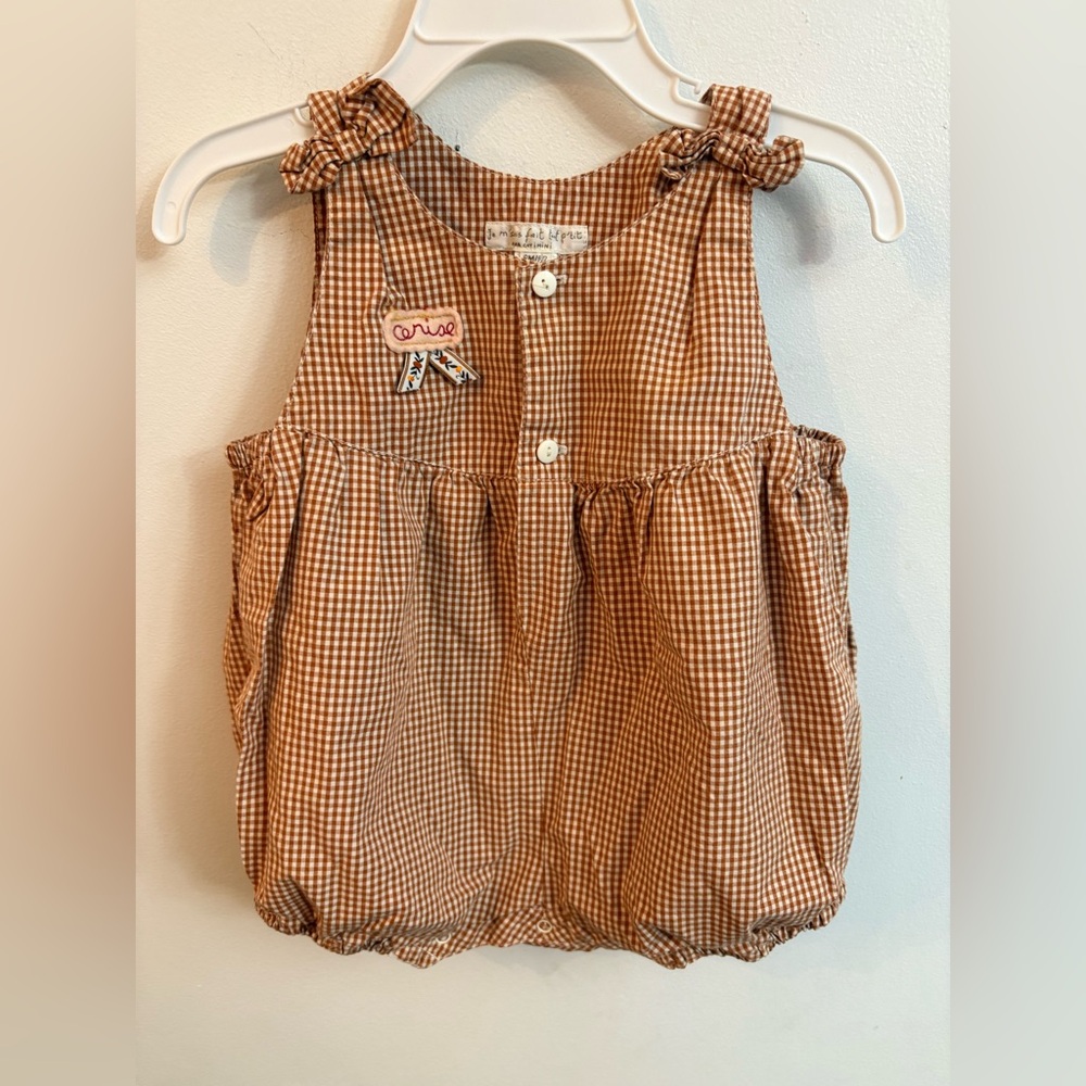 Catimini summer romper plaid “Je m’suis fait tout p’tit” 6 months